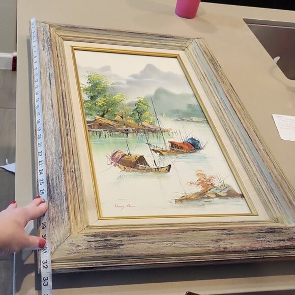 Mid Century Henry Anin Painting Japanese Harbor Scene Signed - Picture 11 of 15